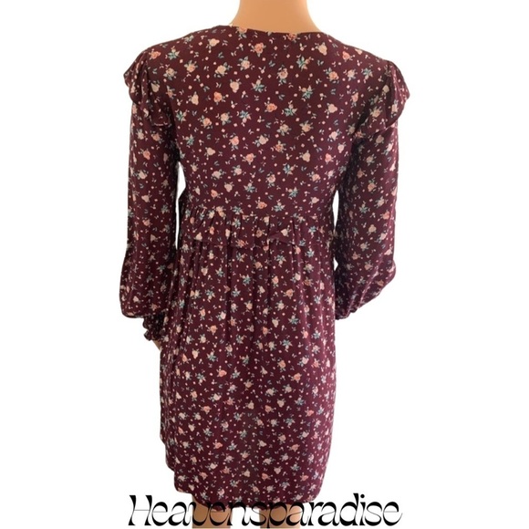 Coco and Jaimeson Burgundy Floral Babydoll Dress - Picture 6 of 16